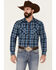 Pendleton Men's Dobby Large Plaid Long Sleeve Snap Western Shirt , Blue, hi-res