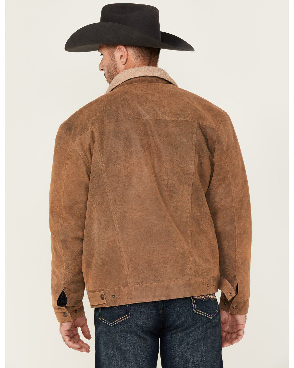 Image #4 - Cripple Creek Men's Sherpa Lined Suede Trucker Jacket, Tan, hi-res