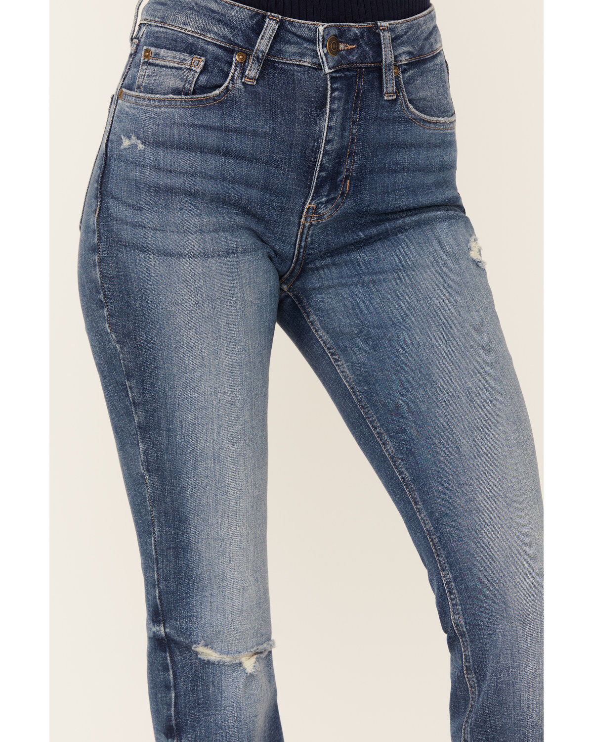Image #2 - Cleo + Wolf Women's Kirkland Medium Wash High Rise Skinny Bootcut Stretch Denim Jeans, Medium Wash, hi-res
