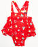 Image #1 - Wrangler Infant Girls' Conversation Print Ruffle Overalls, Red, hi-res