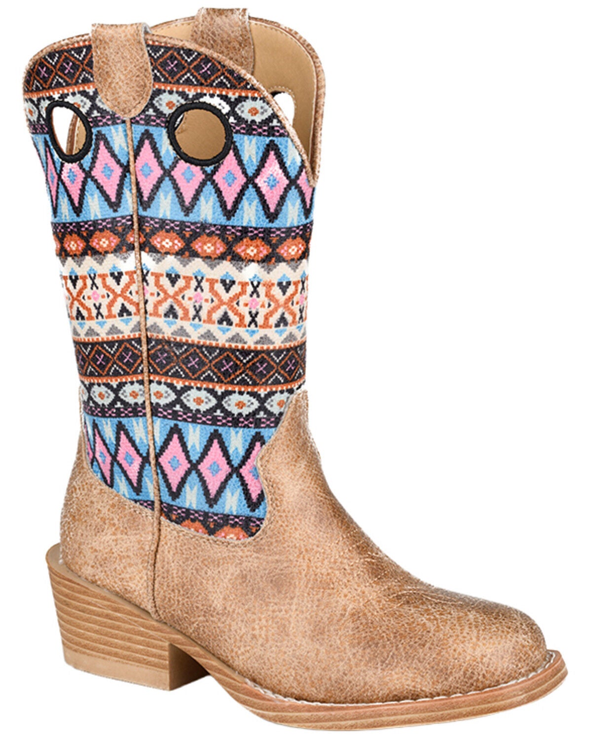 Roper Little Girls' Willow Western Boots - Square Toe, Tan, hi-res