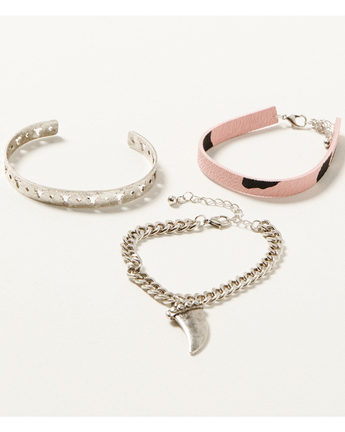 Shyanne Women's Disco Cowgirl Steer Head Chain & Cuff Bracelet Set - 3-Piece, Pink, hi-res