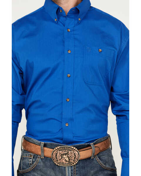 Image #3 - George Strait by Wrangler Men's Solid Long Sleeve Button-Down Stretch Western Shirt - Tall , Royal Blue, hi-res