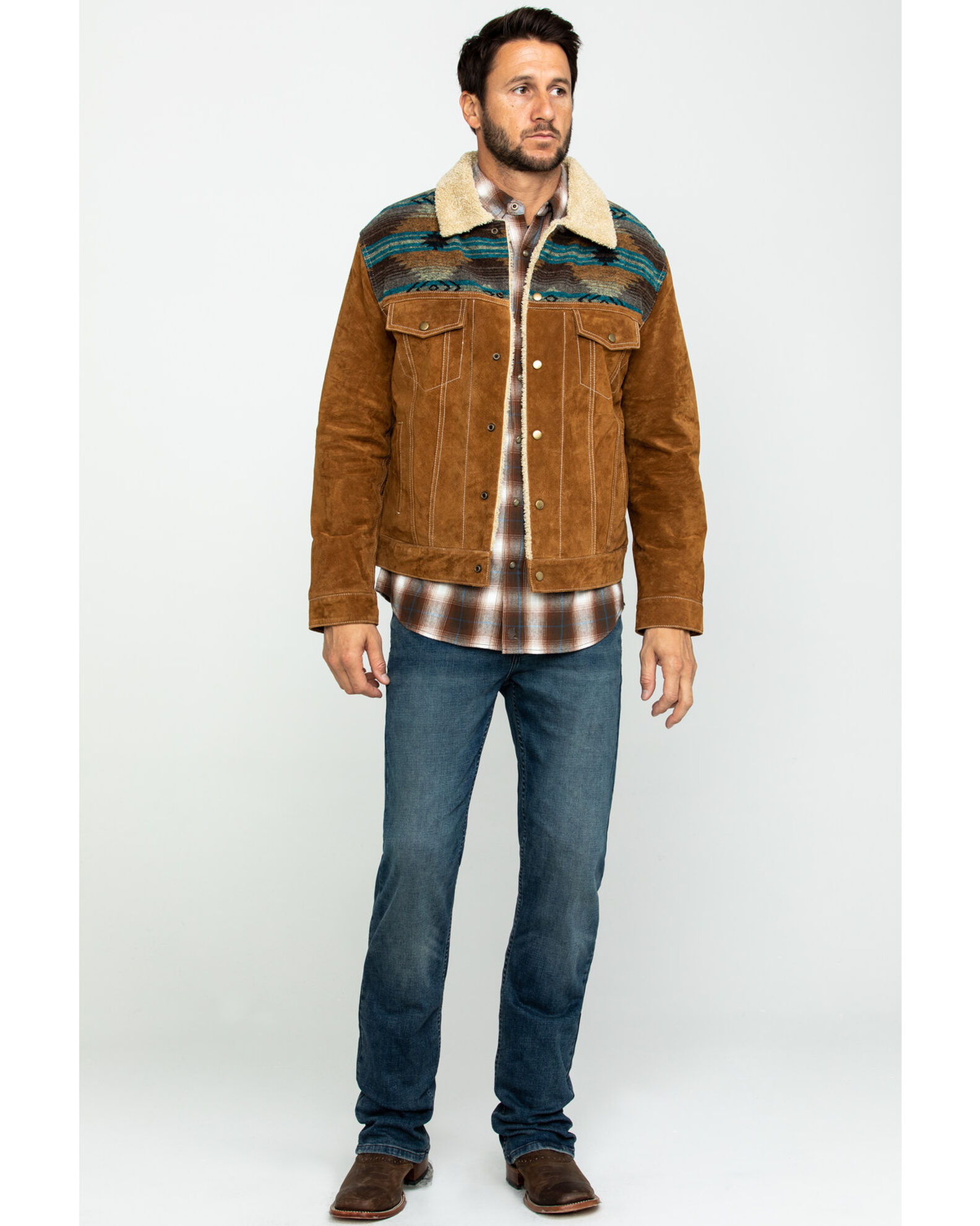 Image #6 - Scully Men's Boar Suede Jean Jacket, Brown, hi-res