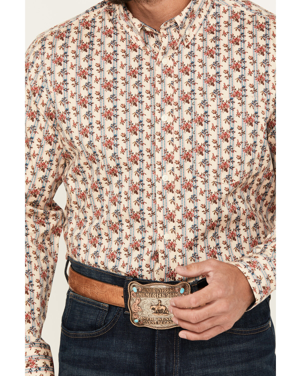 Image #3 - Cody James Men's Kenton Floral Striped Long Sleeve Button-Down Stretch Western Shirt, Cream, hi-res