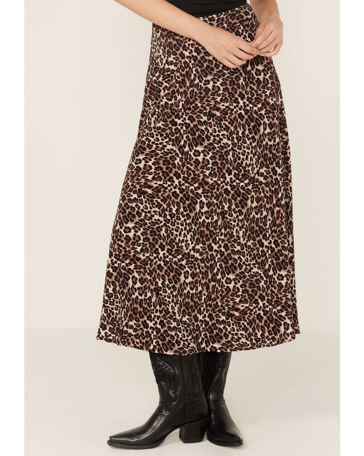 Image #2 - Originality Women's Leopard Print Midi Skirt, Taupe, hi-res