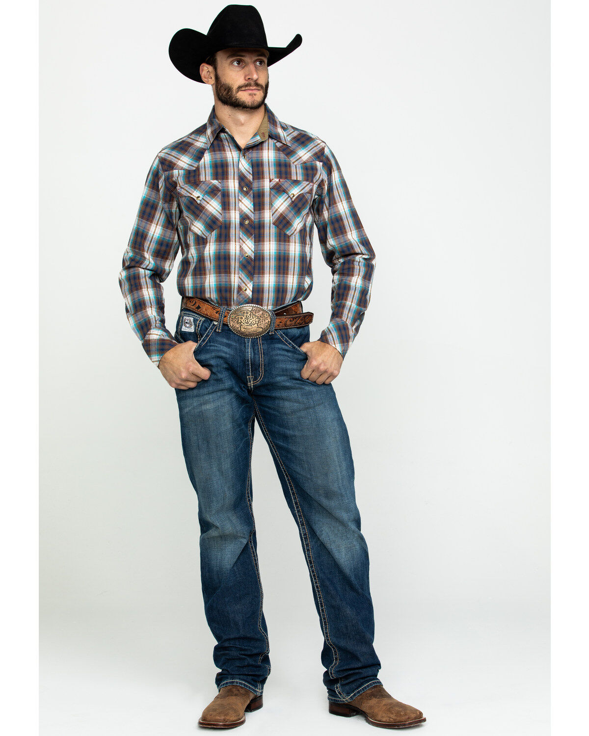 Image #6 - Roper Men's West Made Desert Dobby Plaid Long Sleeve Western Shirt, Multi, hi-res