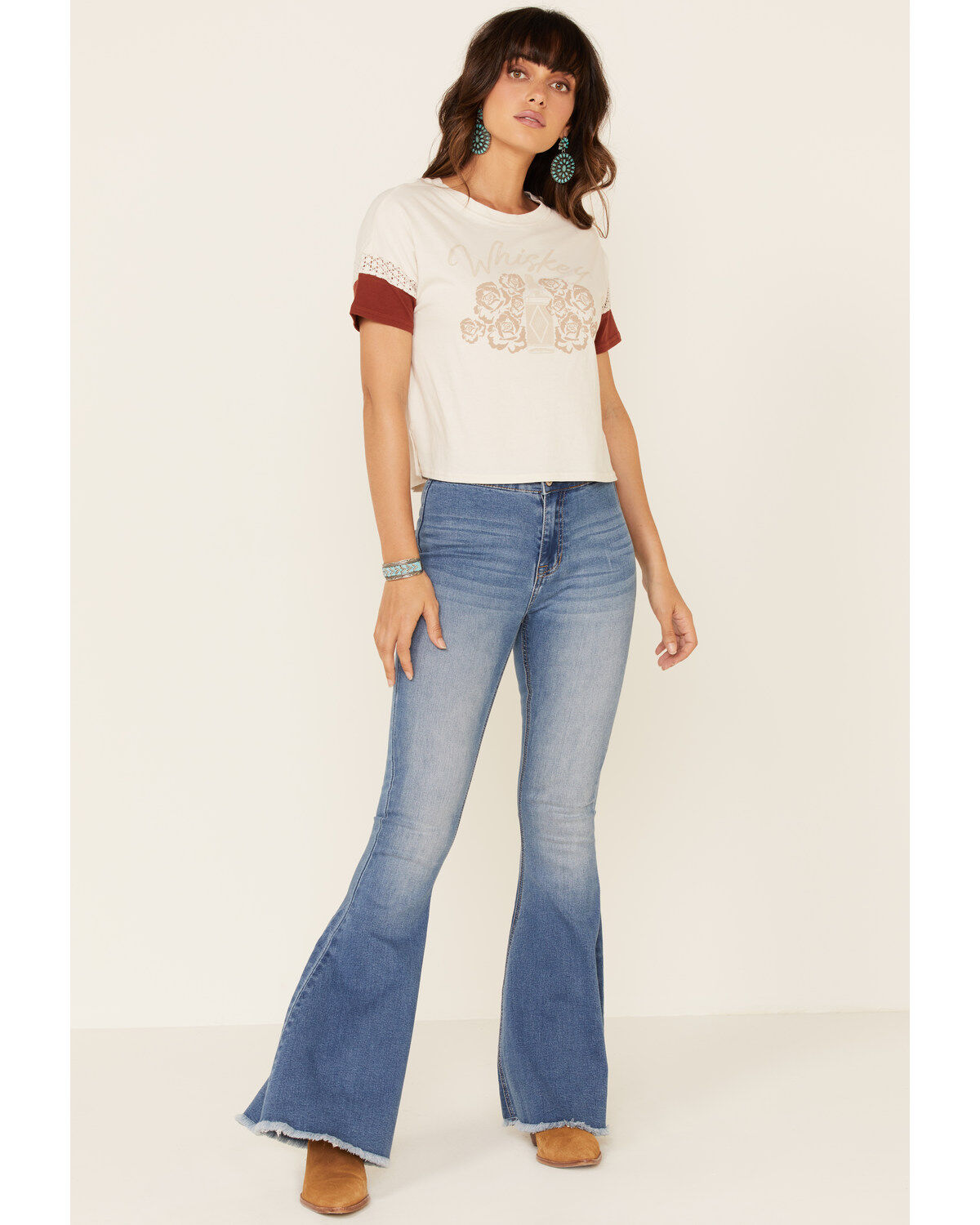 Image #2 - Shyanne Women's Sand Whiskey Lace Inset Graphic Tee, Sand, hi-res