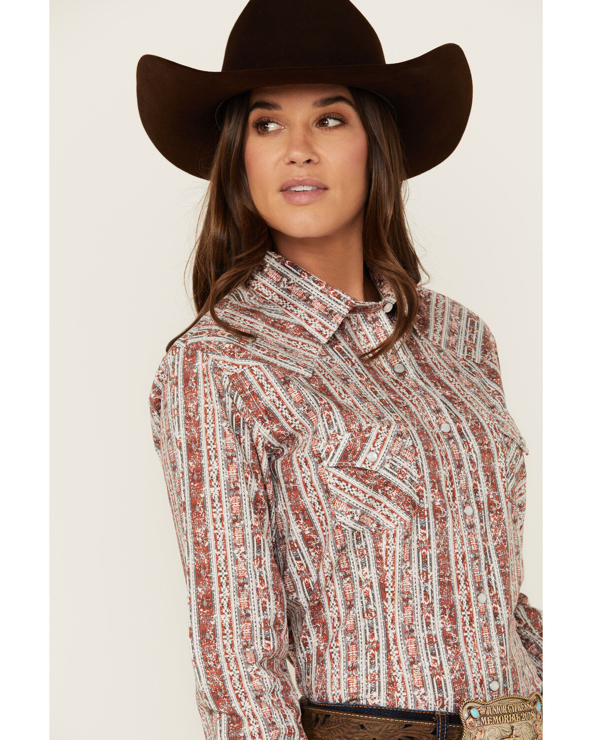 Image #2 - Rough Stock by Panhandle Women's Wallpaper Print Long Sleeve Pearl Snap Stretch Western Shirt, Orange, hi-res