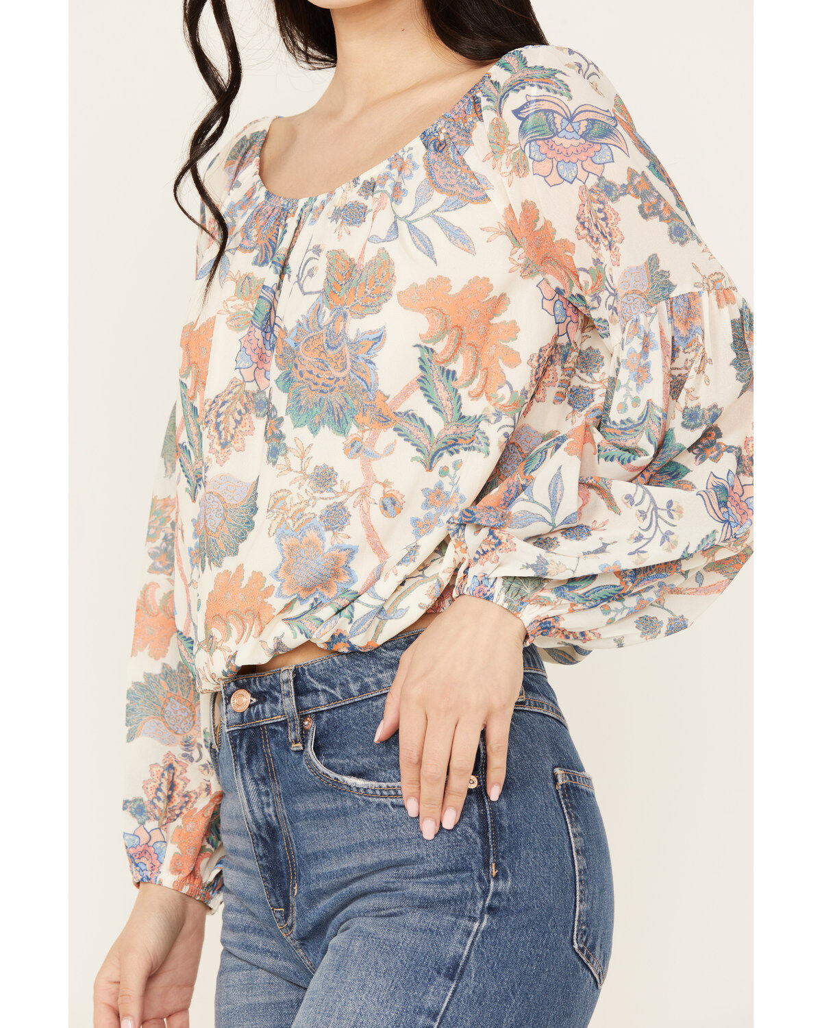 Image #3 - Flying Tomato Women's Floral Long Sleeve Peasant Top, , hi-res