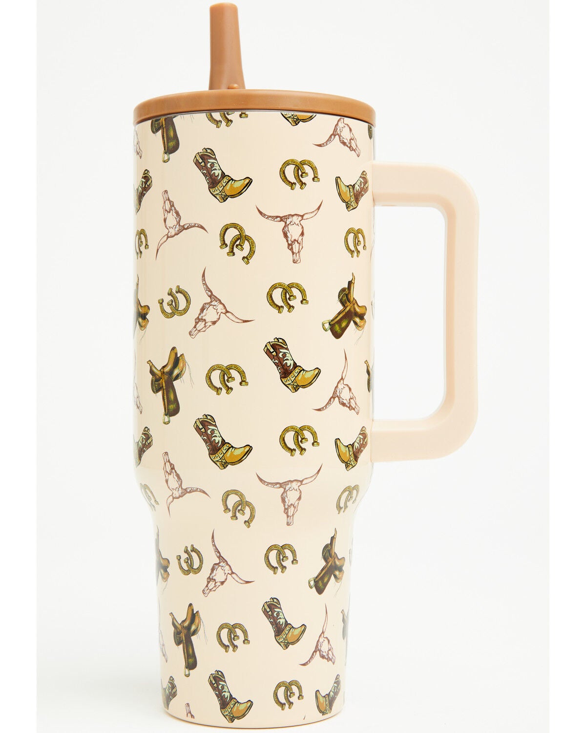 Image #1 - Boot Barn 40oz Steerhead Tumbler with Straw, Tan, hi-res