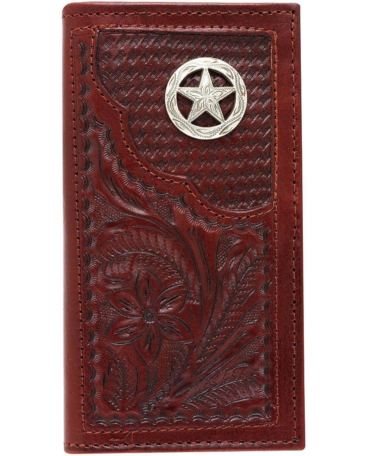 American West Hand Tooled Leather Rodeo Wallet, Mahogany, hi-res