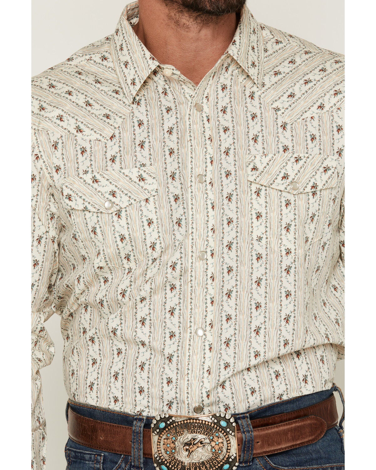 Image #3 - Gibson Trading Co Men's Old Pal Wallpaper Floral Print Long Sleeve Snap Western Shirt, Ivory, hi-res