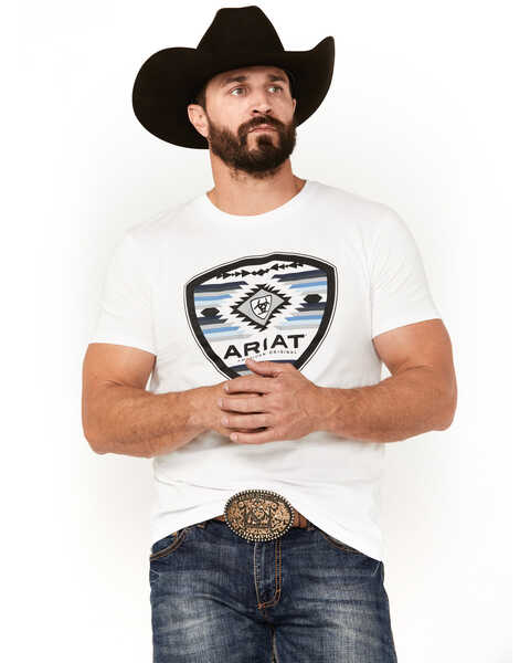 Ariat Men's Boot Barn Exclusive Geo Logo Short Sleeve Graphic T-Shirt , White, hi-res