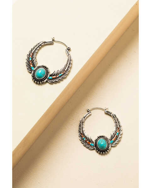 Image #2 - Shyanne Women's In The Oasis Small Feather Hoop Stone Earrings , , hi-res