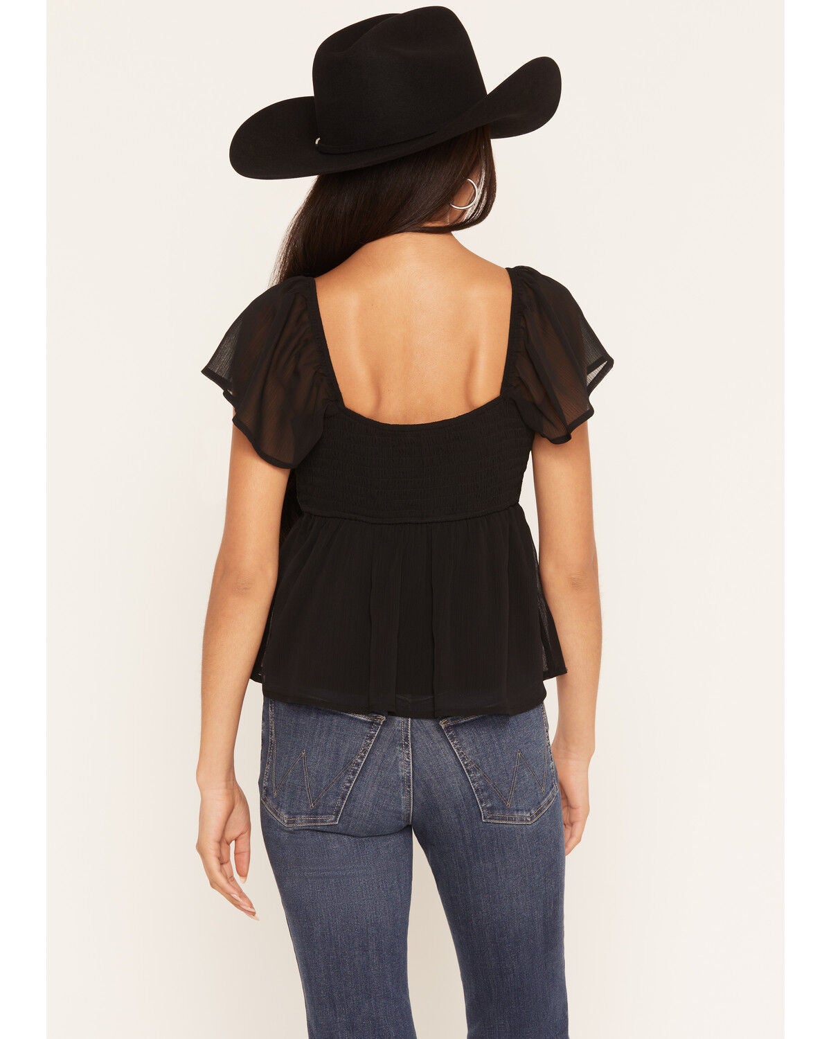 Image #4 - Ash & Violet Women's Short Sleeve Lace Inset Top, Black, hi-res