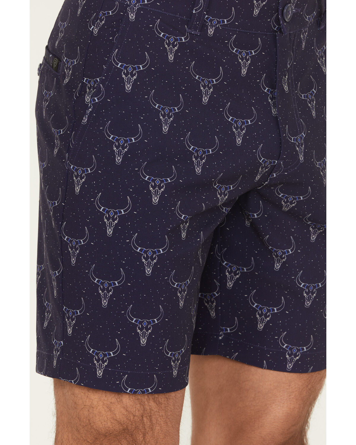 Image #2 - Rock & Roll Denim Men's Longhorn Print Stretch Chino Shorts, Navy, hi-res