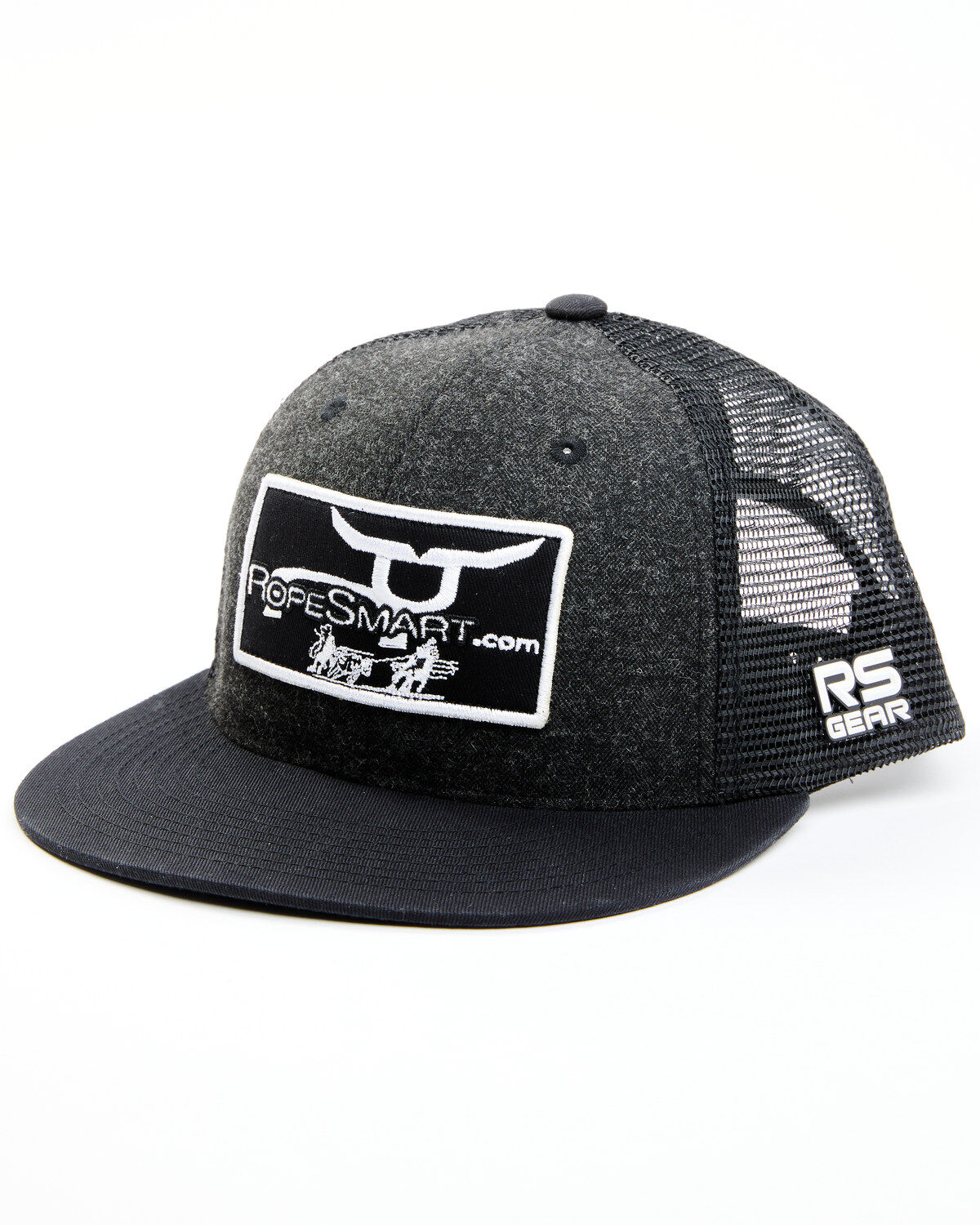 Image #1 - RopeSmart Men's Logo Patch Mesh-Back Trucker Cap, Black, hi-res