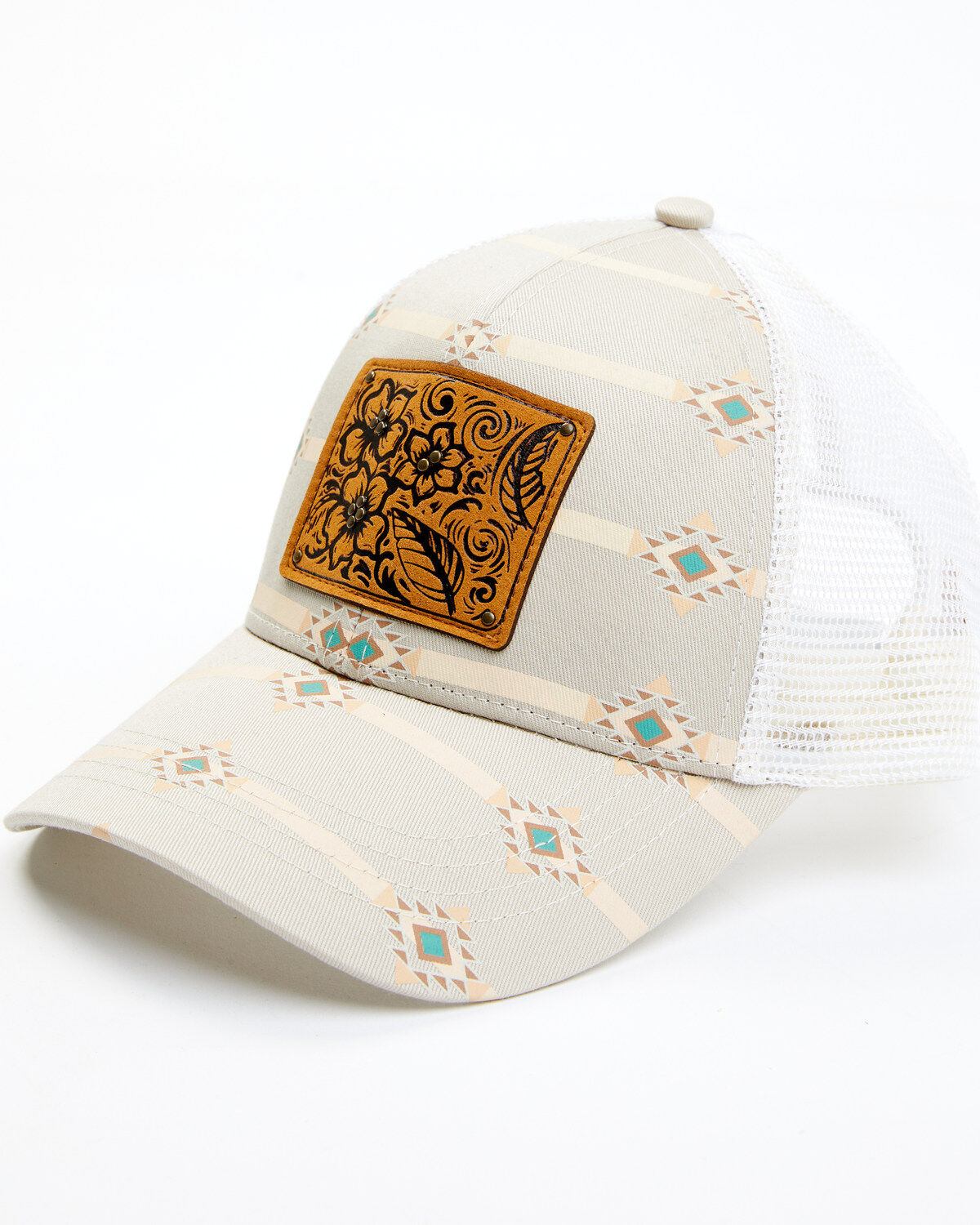 Image #1 - Shyanne Women's Leather Patch Pony Hole Mesh Ball Cap, Beige/khaki, hi-res