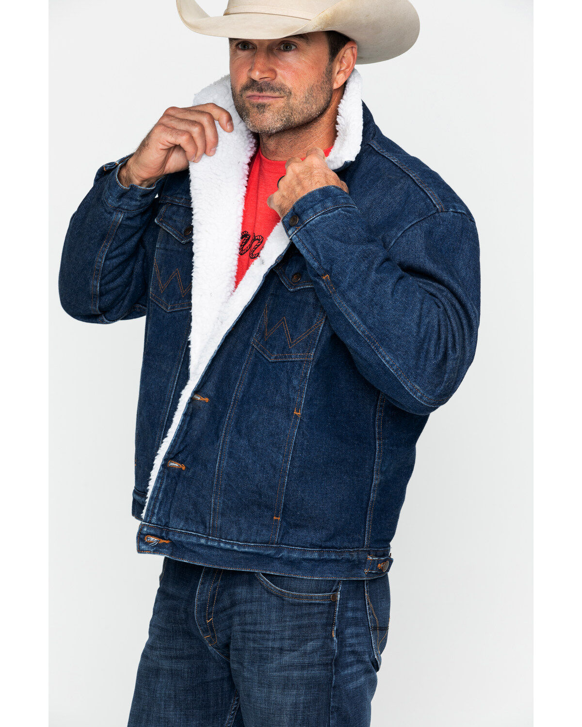 Image #5 - Wrangler Men's Sherpa Lined Denim Jacket, Denim, hi-res