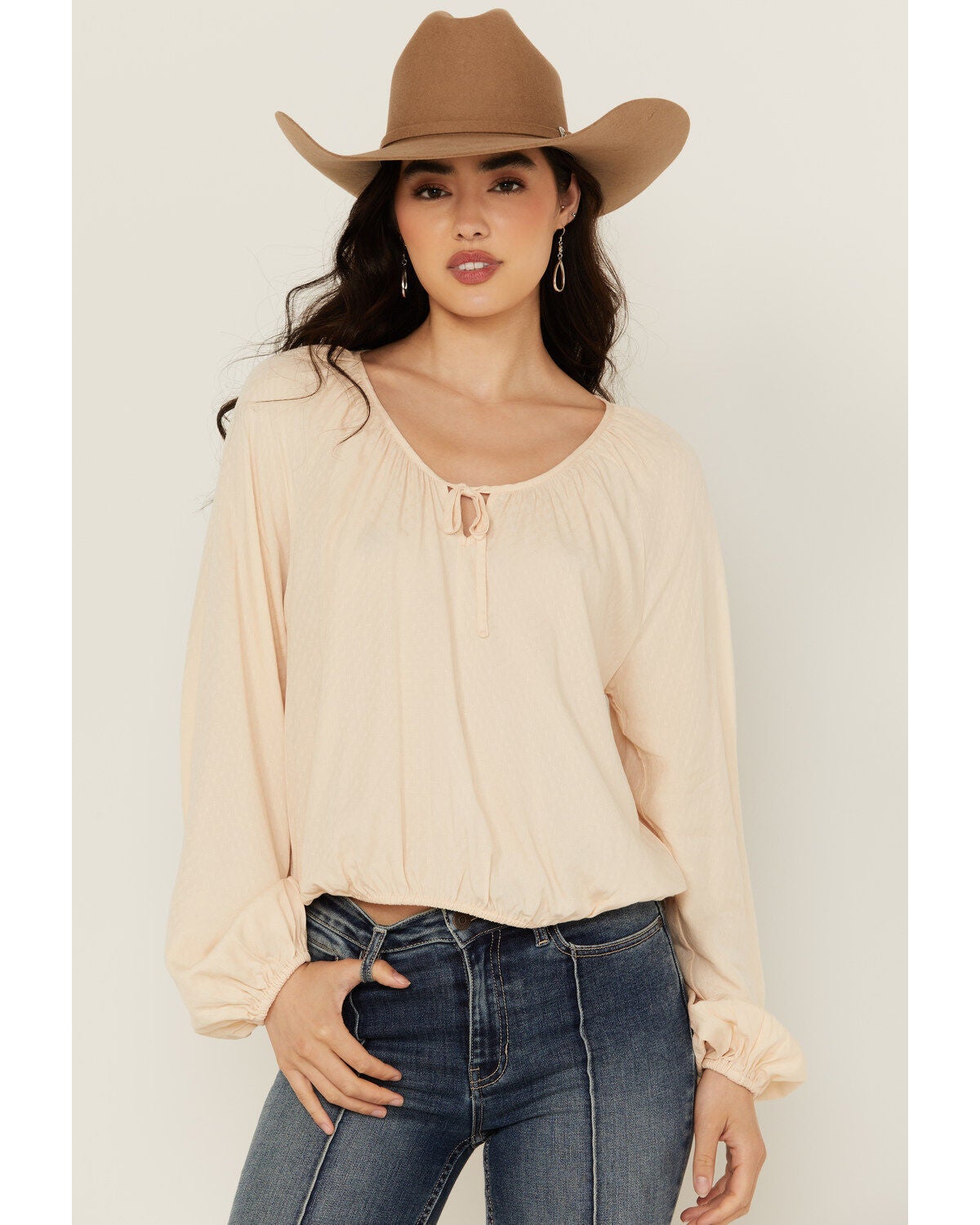 Cleo + Wolf Women's Christopher Solid Peasant Top, Oatmeal, hi-res