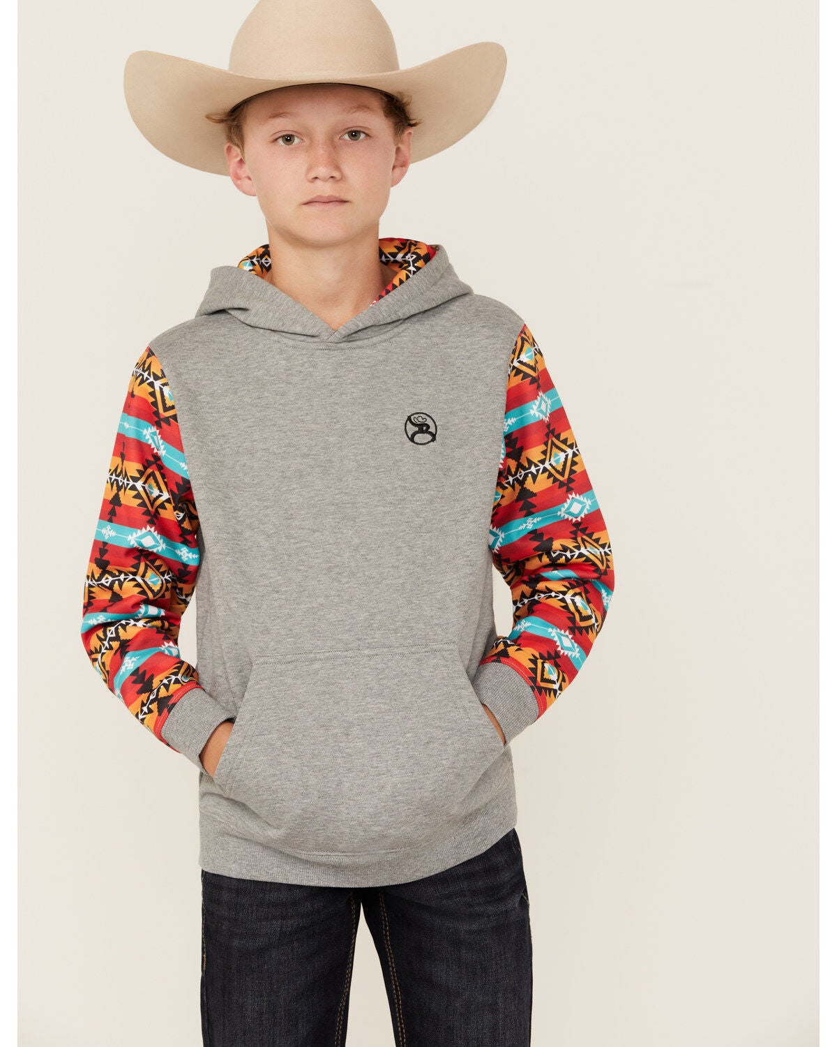 Hooey Boys' Printed Sleeve Hooded Sweatshirt, Grey, hi-res