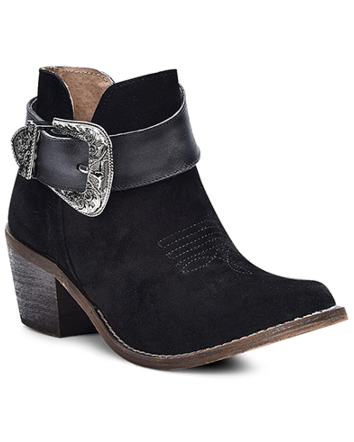 Circle G Women's Buckle Ankle Booties - Round Toe, Black, hi-res