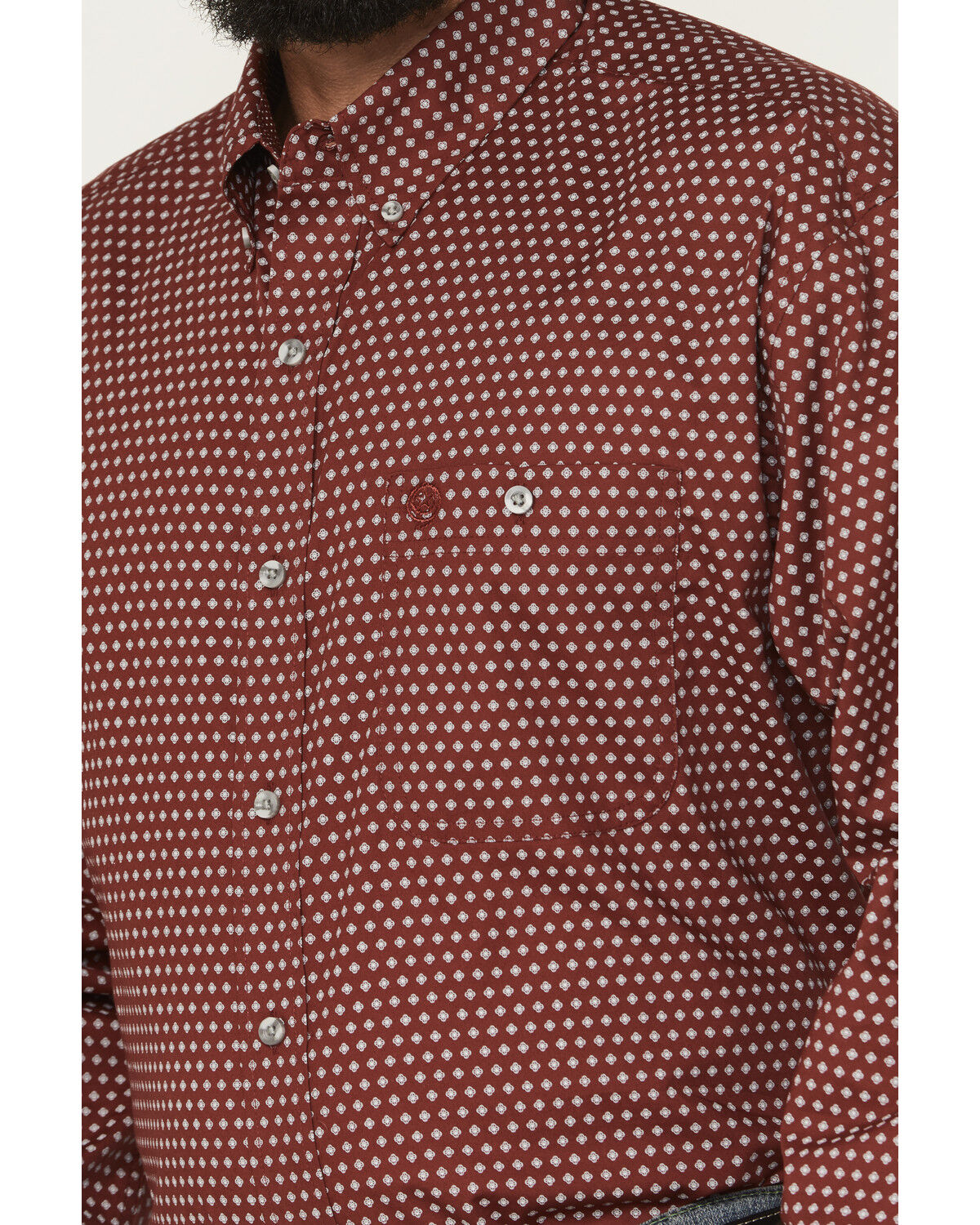 Image #3 - George Strait by Wrangler Men's Medallion Print Long Sleeve Button-Down Stretch Western Shirt - Big, Wine, hi-res