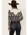 Image #4 - Roper Women's Southwestern Diamond Print Long Sleeve Pearl Snap Western Shirt, Black, hi-res