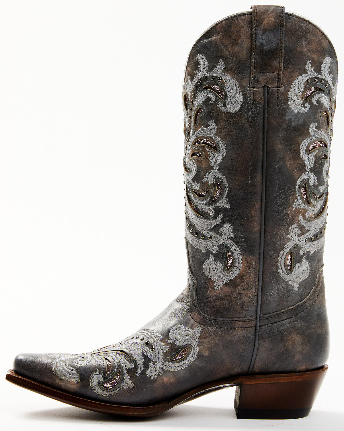 Image #3 - Shyanne Women's Iona Floral Studded Western Boots - Snip Toe, Grey, hi-res