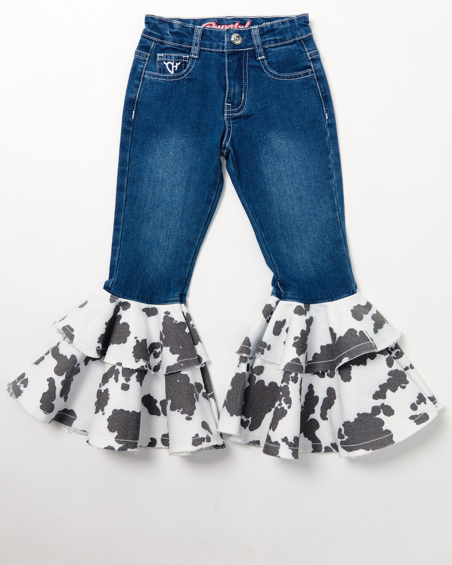 Cowgirl Hardware Toddler Girls Cow Print Double Ruffle Stretch