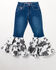 Image #1 - Cowgirl Hardware Toddler Girls' Cow Print Double Ruffle Stretch Jeans , Light Blue, hi-res