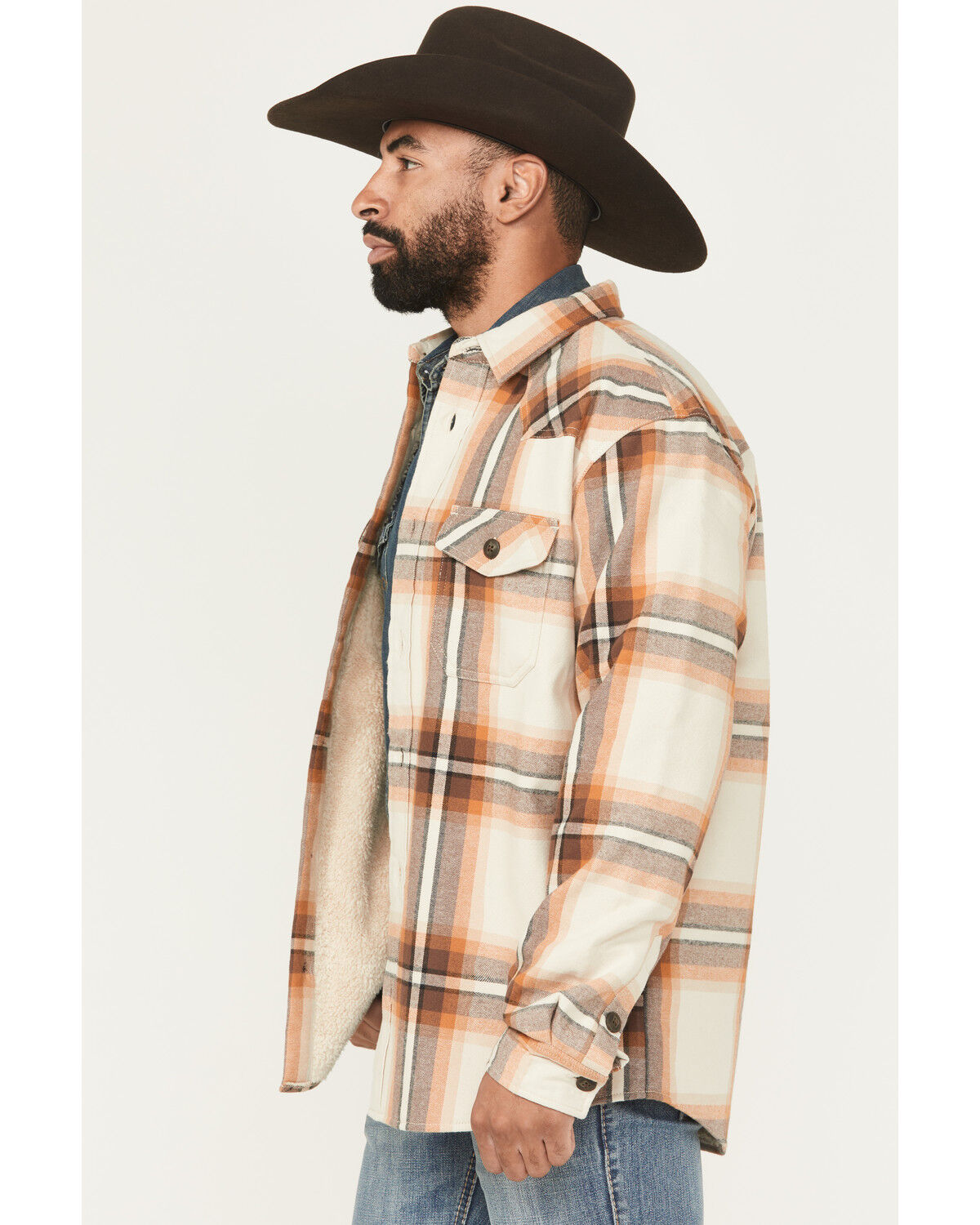 Image #2 - Cody James Men's Grant Plaid Print Long Sleeve Sherpa Lined Button-Down Shirt Jacket, Tan, hi-res