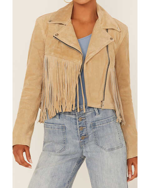 Understated Leather Women's Fearless Fringe Suede Jacket, Tan, hi-res