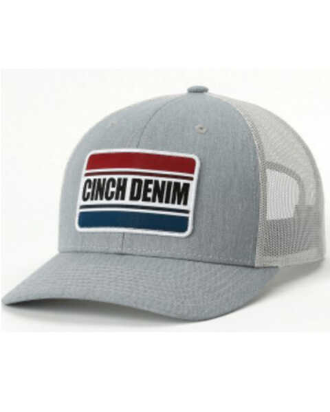 Cinch Men's Denim Logo Patch Mesh Back Trucker Cap, Grey, hi-res