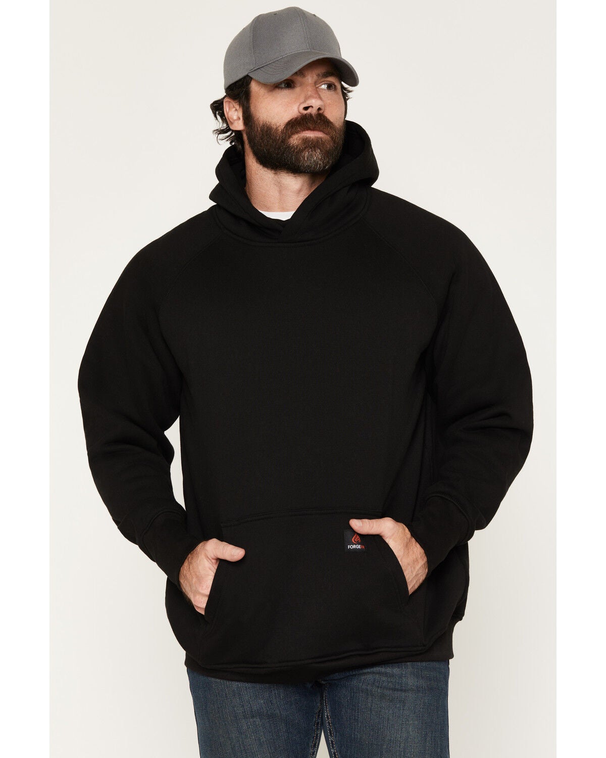 Image #1 - Forge Workwear Men's FR Solid Work Hooded Sweatshirt, Black, hi-res