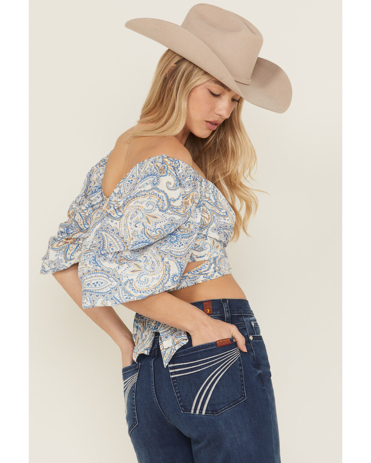 Image #4 - Beyond The Radar Women's Paisley Print Long Sleeve Tie-Back Top, Blue, hi-res