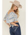 Image #4 - Beyond The Radar Women's Paisley Print Long Sleeve Tie-Back Top, Blue, hi-res