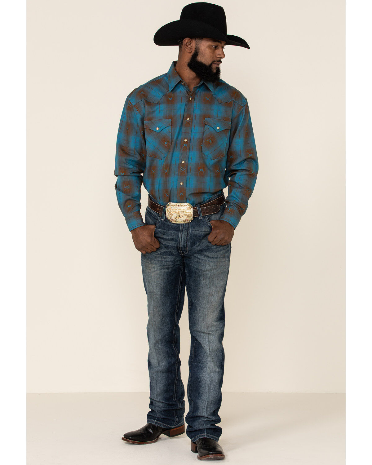 Image #2 - Rough Stock By Panhandle Men's Menlo Ombre Plaid Long Sleeve Western Shirt, , hi-res