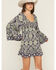 Image #2 - Angie Women's Geo Print Long Sleeve Smocked Front Mini Dress, Blue, hi-res