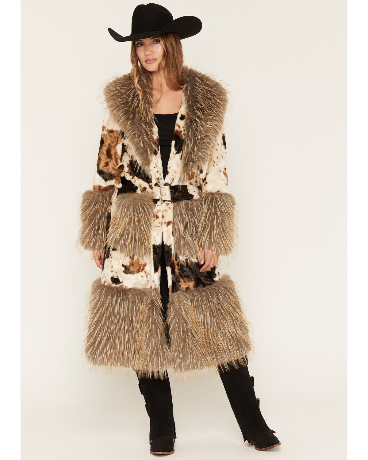 Image #1 - Azalea Wang Women's Brynna Cow Print Faux Fur Coat, Cow Print, hi-res