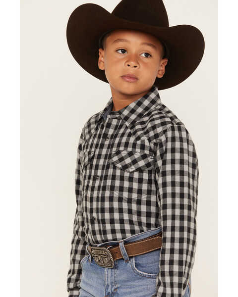 Cody James Boys' Gingham Print Long Sleeve Snap Western Flannel Shirt, Blue, hi-res