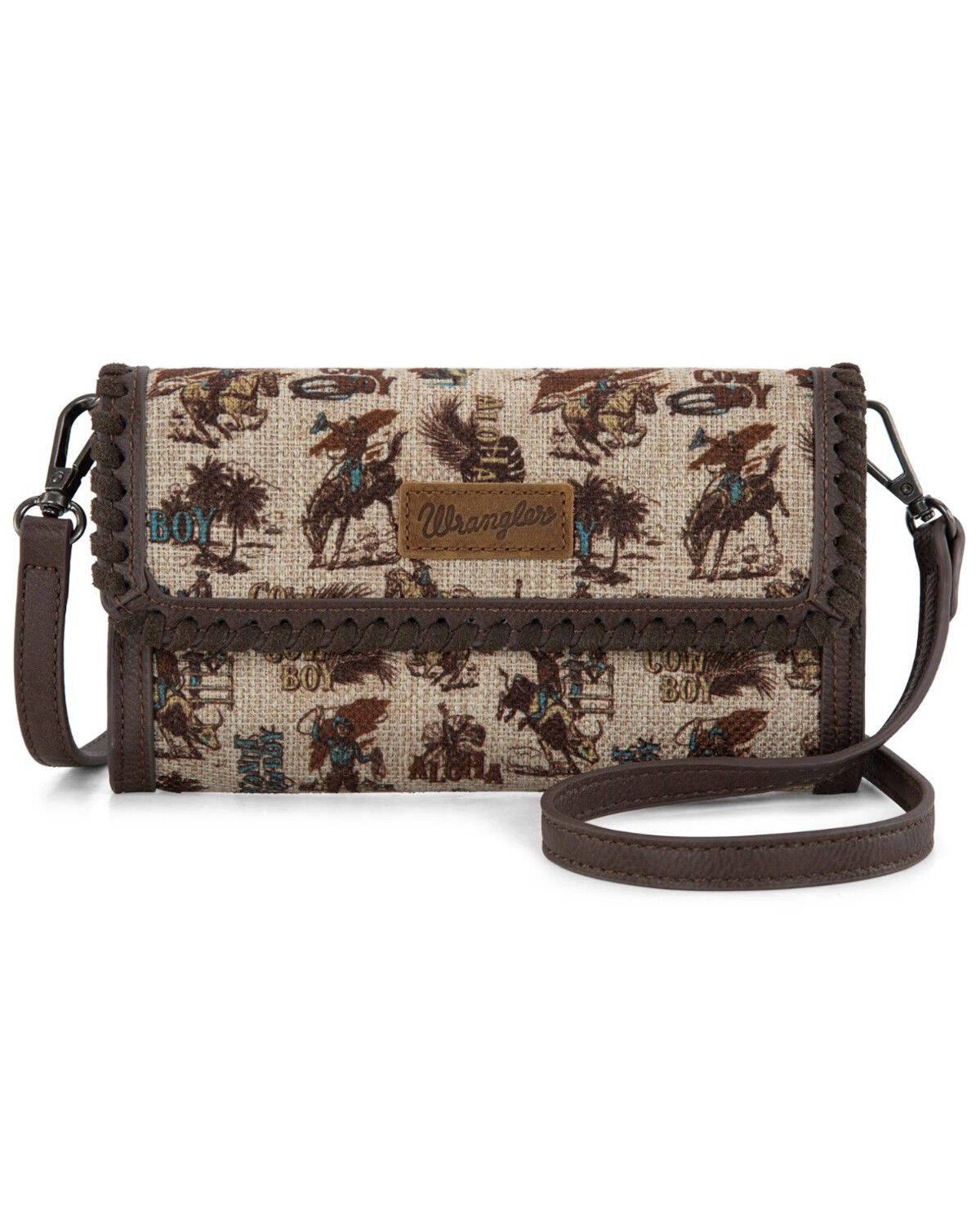 Image #1 - Wrangler Women's Retro Cowboy Print Crossbody Bag, Tan, hi-res