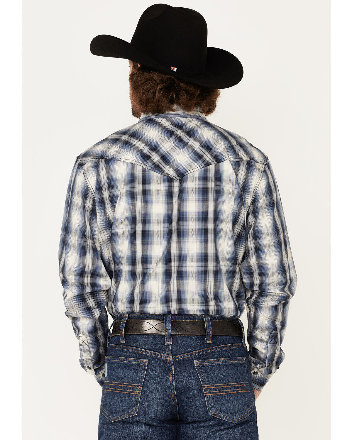 Image #4 - Cody James Men's Trailblazer Plaid Print Long Sleeve Pearl Snap Western Shirt, Blue, hi-res