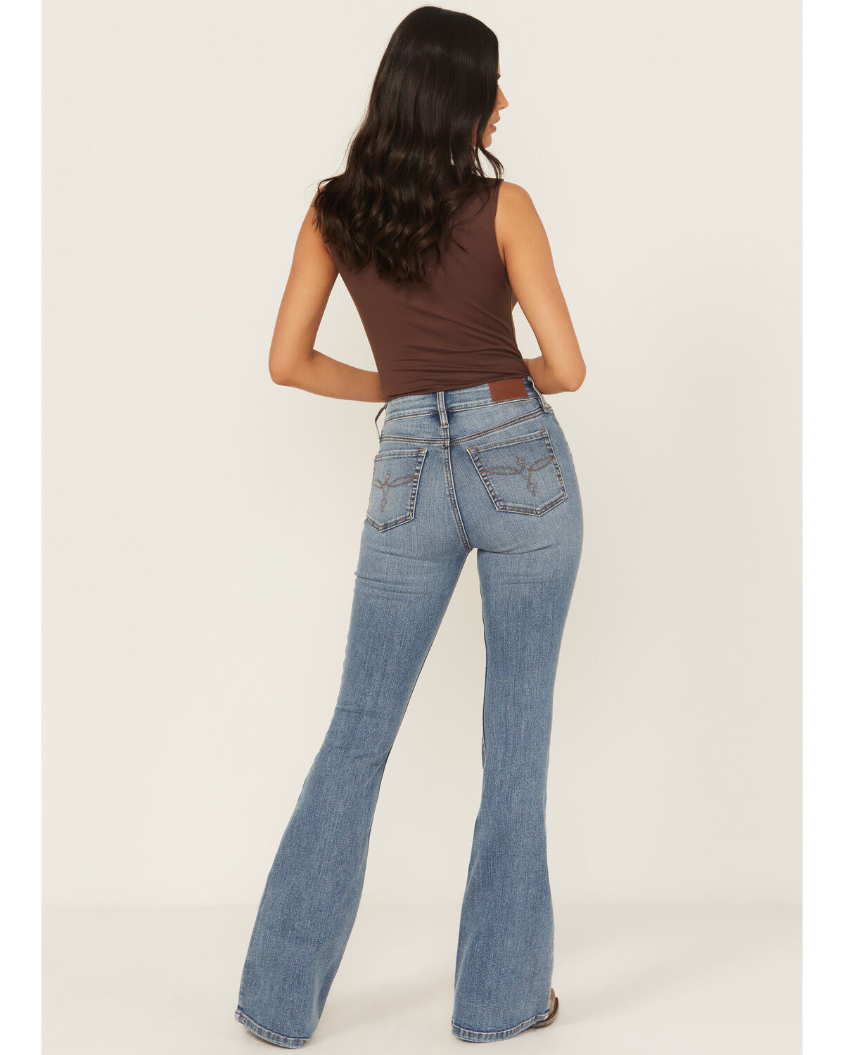 Image #3 - Shyanne Women's Luna High Rise Flare Super Stretch Denim Jeans, Medium Wash, hi-res