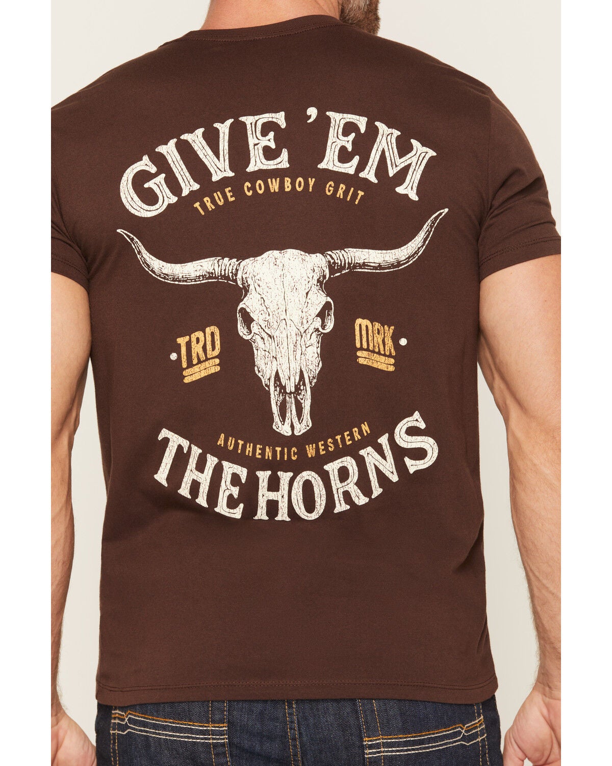 Image #4 - Cody James Men's Give 'Em The Horns Short Sleeve Graphic T-Shirt, Chocolate, hi-res