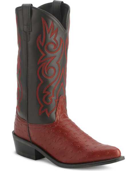 Image #1 - Old West Fancy Stitched Ostrich Print Cowboy Boots - Pointed Toe, , hi-res