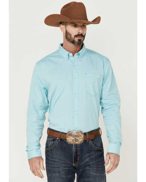 RANK 45® Men's Heeler Textured Solid Long Sleeve Button-Down Western Shirt , Turquoise, hi-res