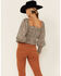 Lush Women's Long Sleeve Cheetah Smocked Crop Top, Cream, hi-res
