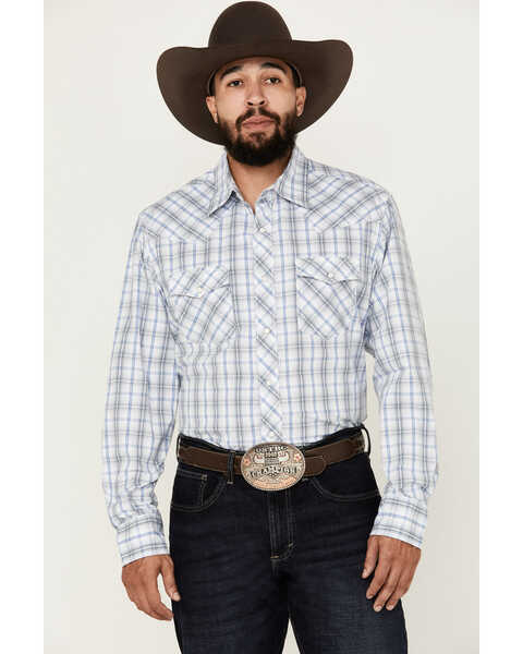 Wrangler 20X Men's Plaid Print Long Sleeve Snap Western Shirt, White, hi-res
